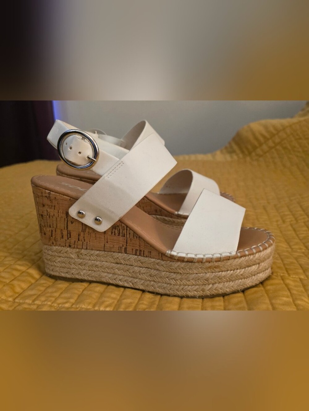 Soda White Espadrille Platform Wedge Sandals Size 8.5 - Picture 3 of 6